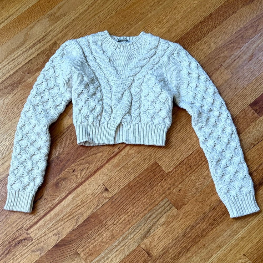 Zara Cropped Cable Knit Crew